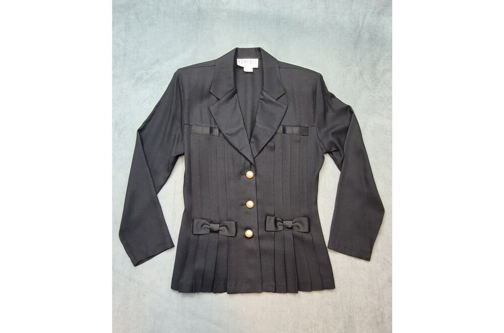 Rampage Old Money Pleated Bow Accent Whimsigoth 90's Black Blazer Womens M